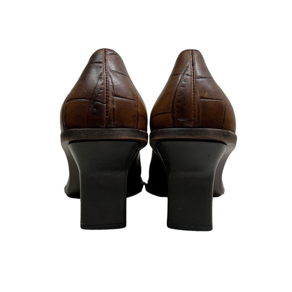 Fratelli Rossetti Pump Heel Brown Leather‎ Embossed Square Toe Women Sz EUR 38.5 - Picture 2 of 16